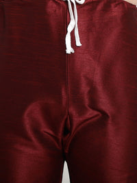 Thumbnail for Sojanya Men Maroon & Beige Self Design Kurta with Churidar & Nehru Jacket - Distacart