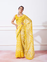 Thumbnail for Mitera Yellow Striped Mirror Work Pure Georgette Saree - Distacart