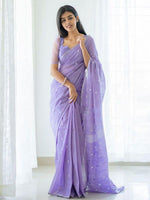 Thumbnail for Mitera Lavender & Silver-Toned Woven Design Zari Saree - Distacart