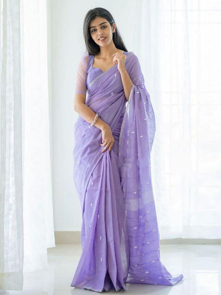 Mitera Lavender & Silver-Toned Woven Design Zari Saree - Distacart
