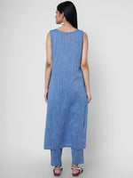 Thumbnail for Kalini Women Blue Floral Yoke Design Thread Work Pure Cotton Kurta with Trousers - Distacart