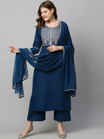 Thumbnail for Kalini Women Blue Ethnic Motifs Kurta with Palazzos & With Dupatta - Distacart