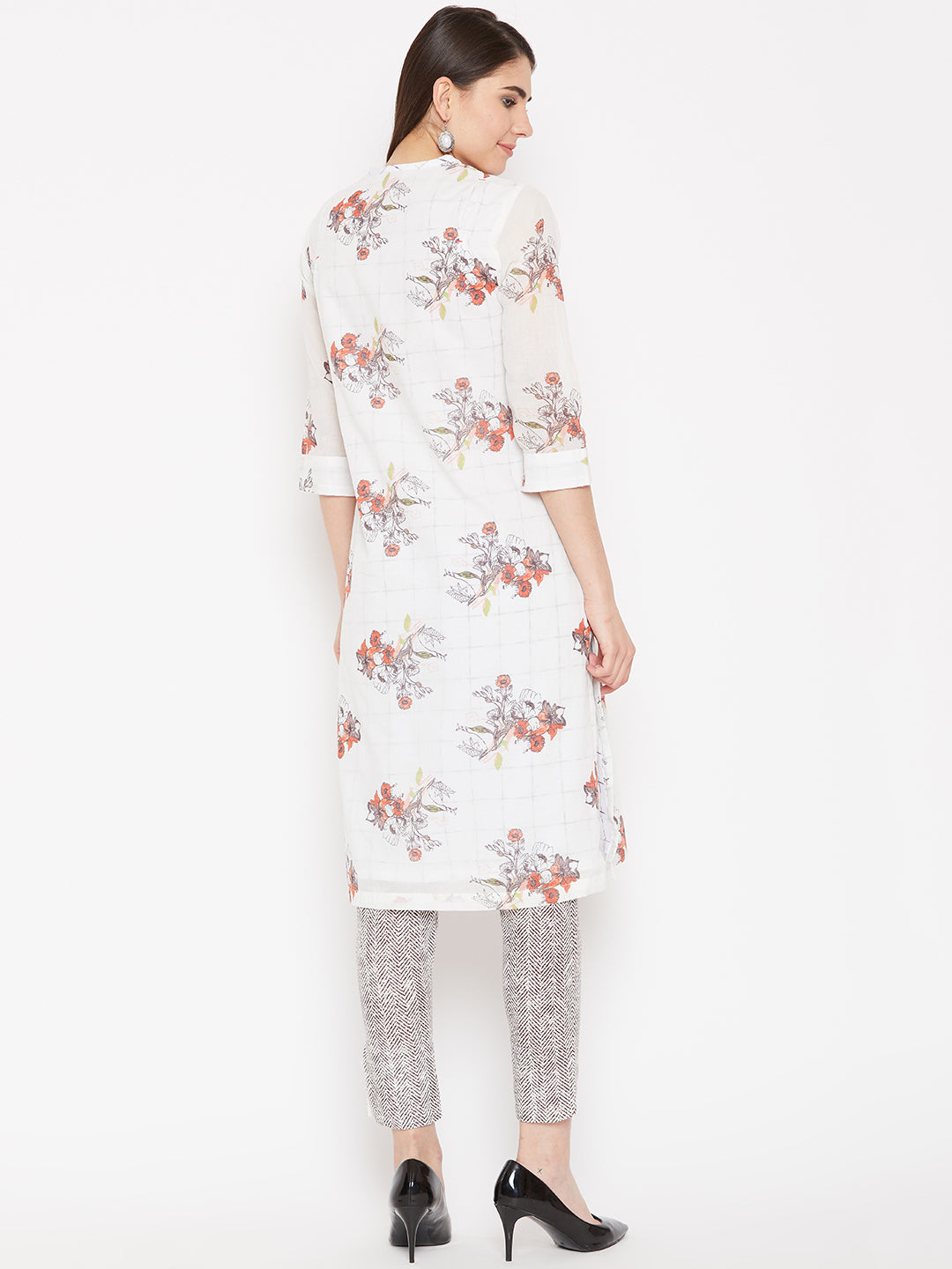 Biba Women Off-White & Red Printed Kurta with Trousers - Distacart