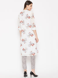 Thumbnail for Biba Women Off-White & Red Printed Kurta with Trousers - Distacart