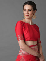 Thumbnail for Mitera Red & Silver-Coloured Ethnic Motifs Zari Woven Design Silk Blend Banarasi Saree - Distacart