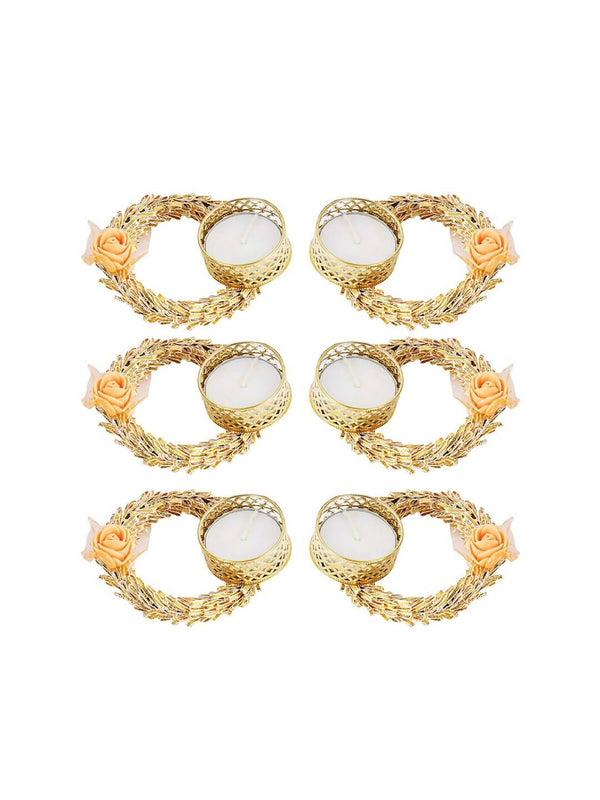 Tied Ribbons Set Of 6 Multicoloured Decoartive Artificial Flower Tealight Candle Holder - Distacart