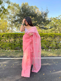 Thumbnail for Vastrasky Pink Organza Saree - Distacart