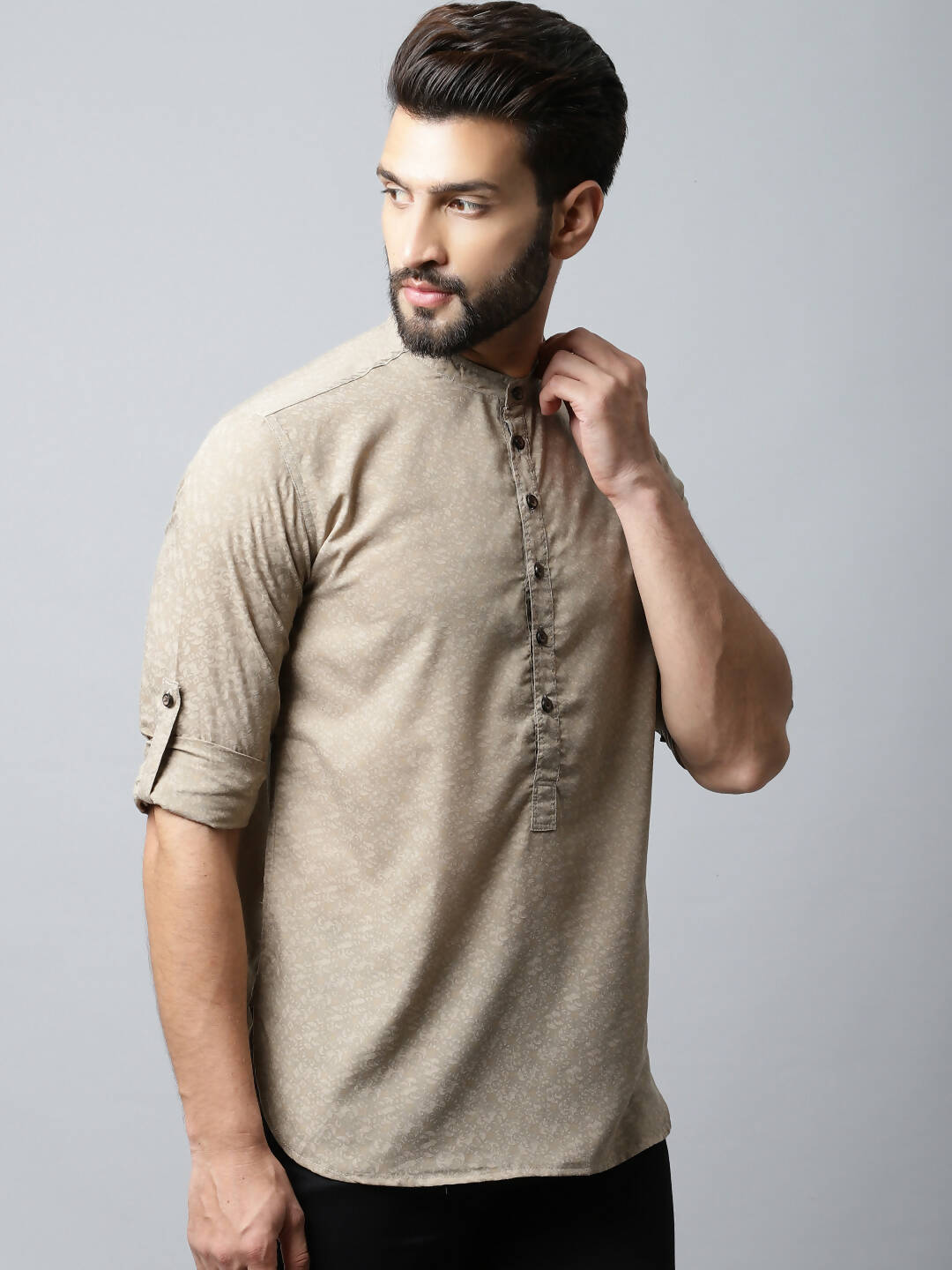 Even Apparels Beige Color Pure Cotton Men's Kurta With Band Collar (SLD072) - Distacart