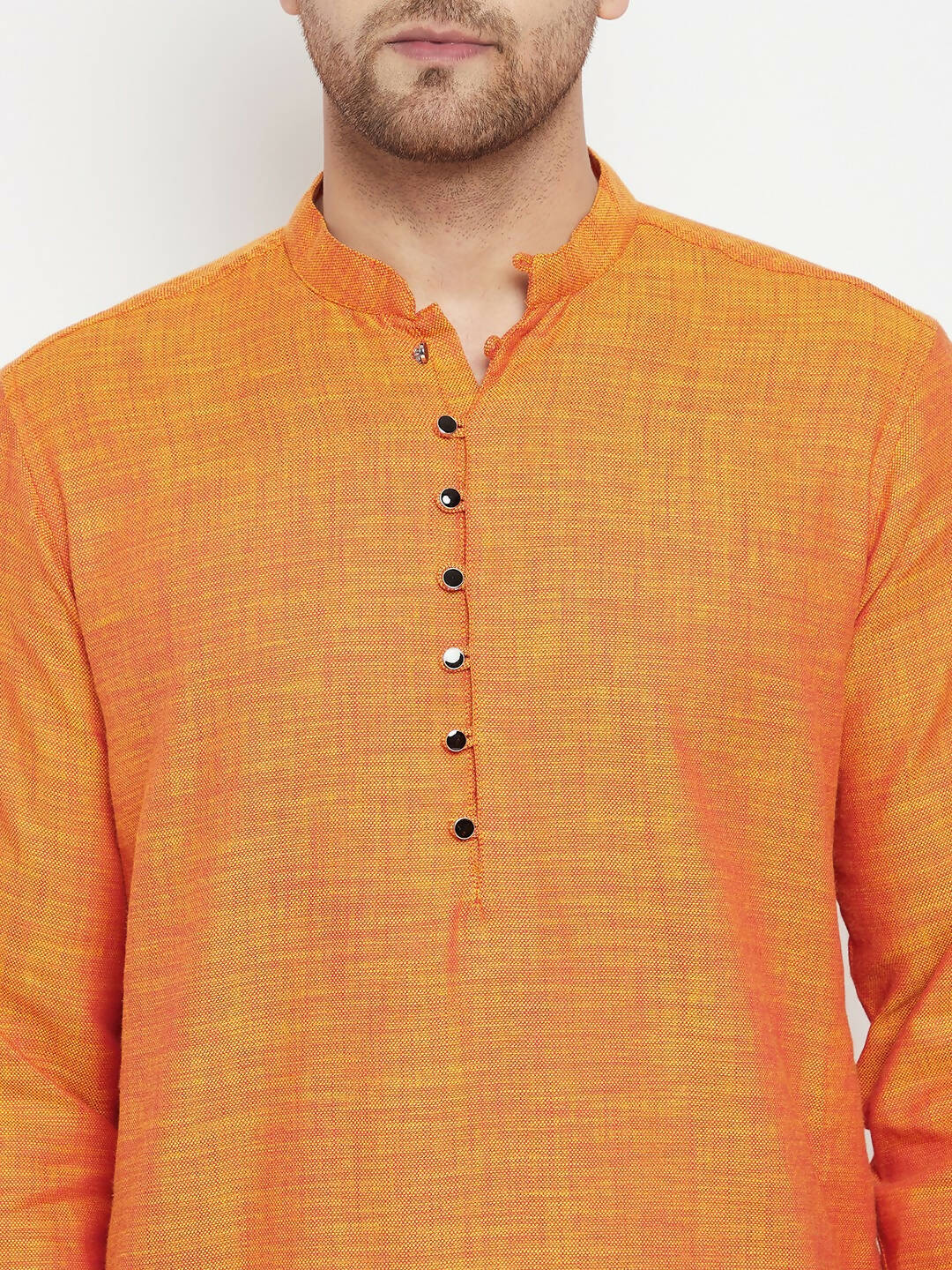 Even Apparels Orange Pure Cotton Long Men's Kurta With Band Collar - Distacart