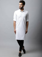 Thumbnail for Even Apparels White Color Pure Cotton Solid Men's Kurta With Shirt Collar (SLD1203) - Distacart