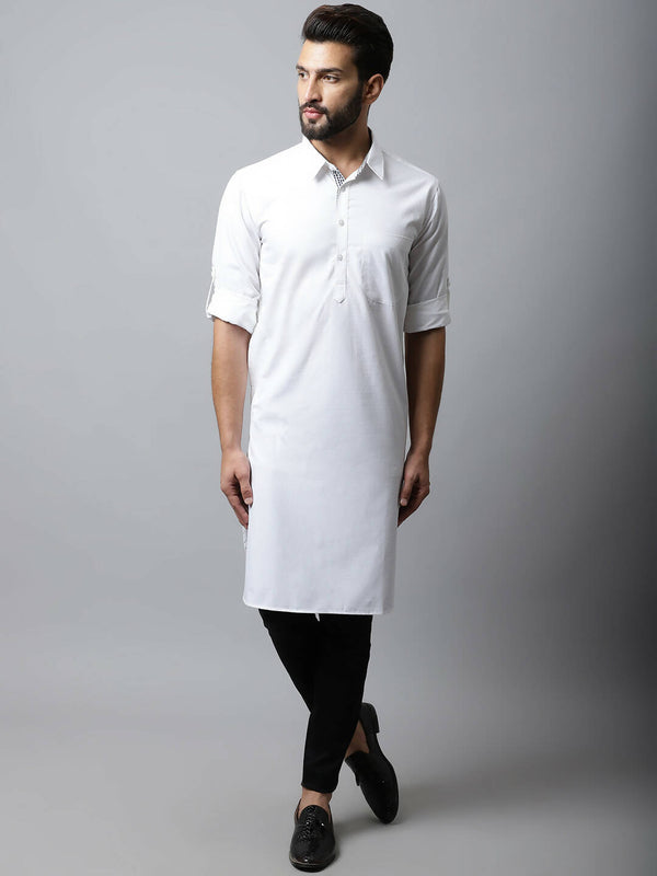 Even Apparels White Color Pure Cotton Solid Men's Kurta With Shirt Collar (SLD1203) - Distacart