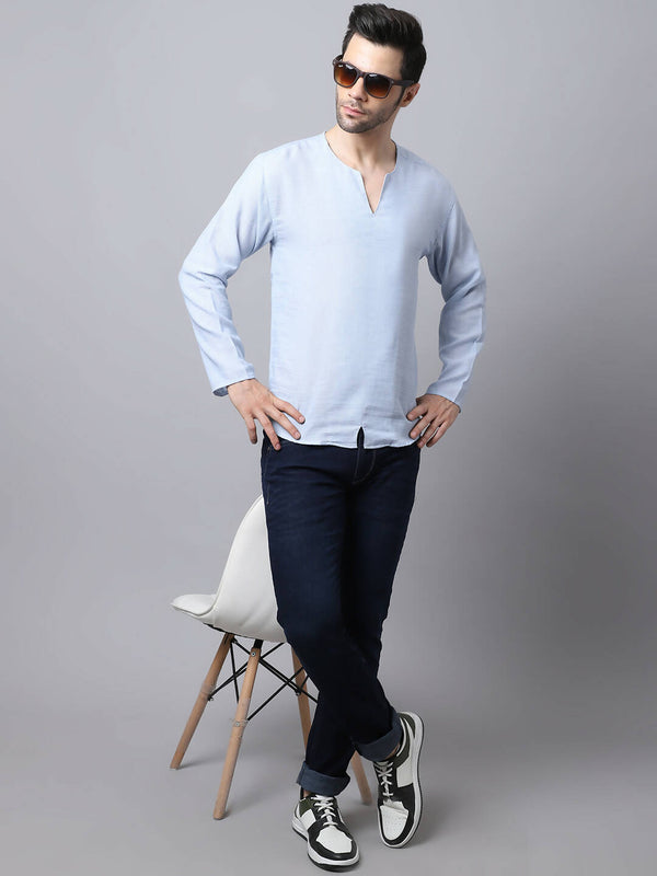 Even Apparels Blue Pure Cotton Round Neck Slit Kurta - Distacart