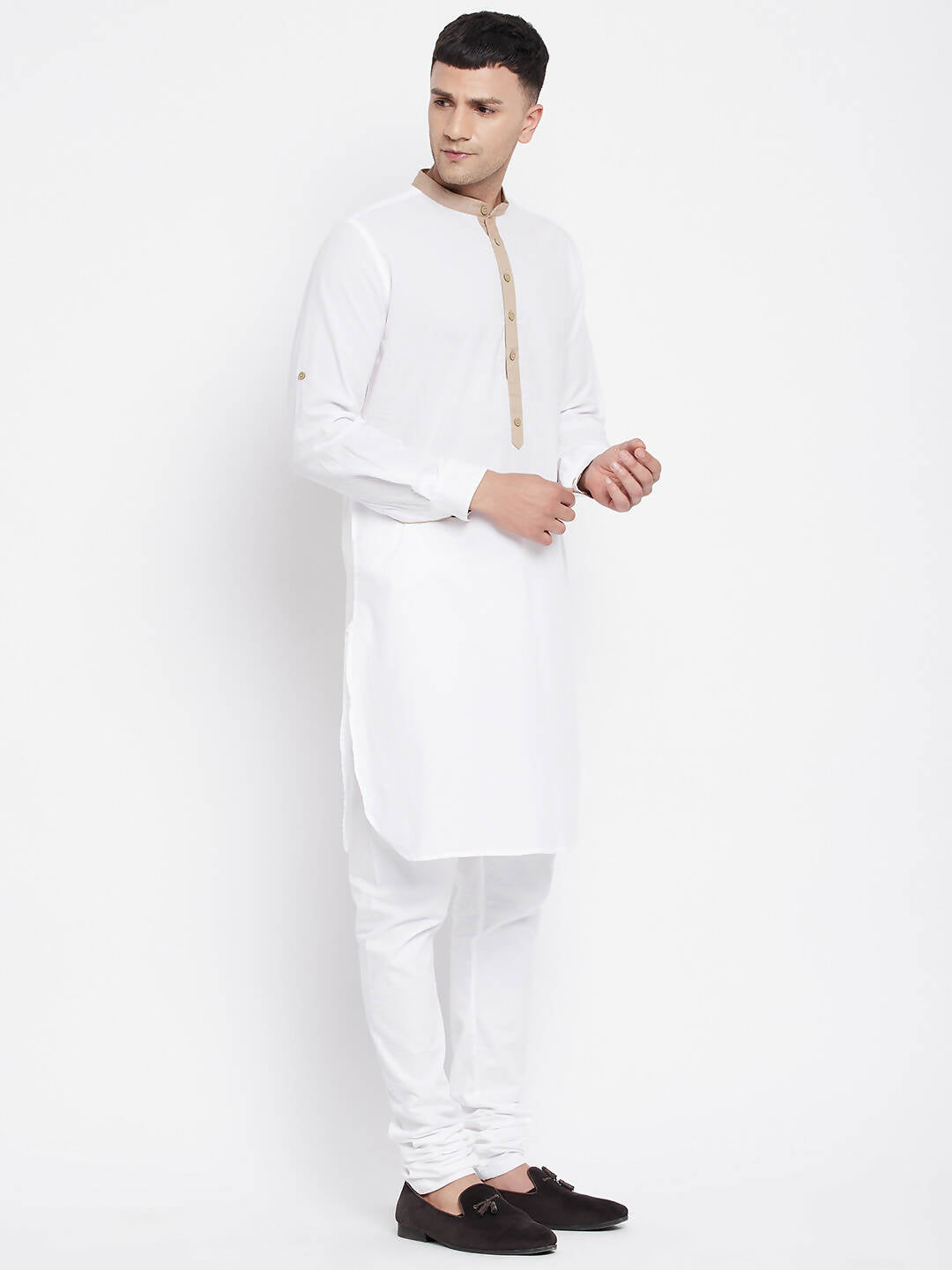 Even Apparels Beige Color Pure Cotton Men's Kurta With Band Collar - Distacart