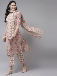 Thumbnail for Yufta Pink Ethnic Motifs Printed Regular Pure Cotton Kurta with Trouser & Dupatta