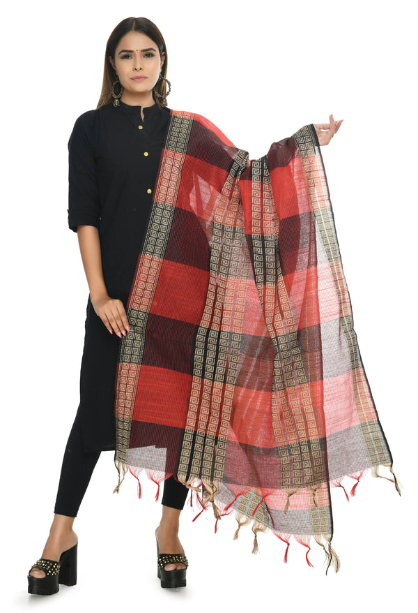 Mominos Fashion Moeza Handloom Cotton Red Tone Dupatta - Distacart