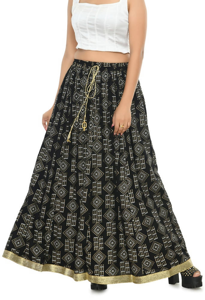 Mominos Fashion Moeza Cotton Black Printed Lehenga (Lancha)