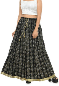 Thumbnail for Mominos Fashion Moeza Cotton Black Printed Lehenga (Lancha)