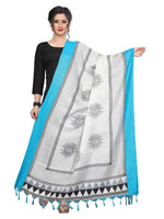 Thumbnail for Vamika Blue-White Printed Khadi Bhagalpuri Dupatta