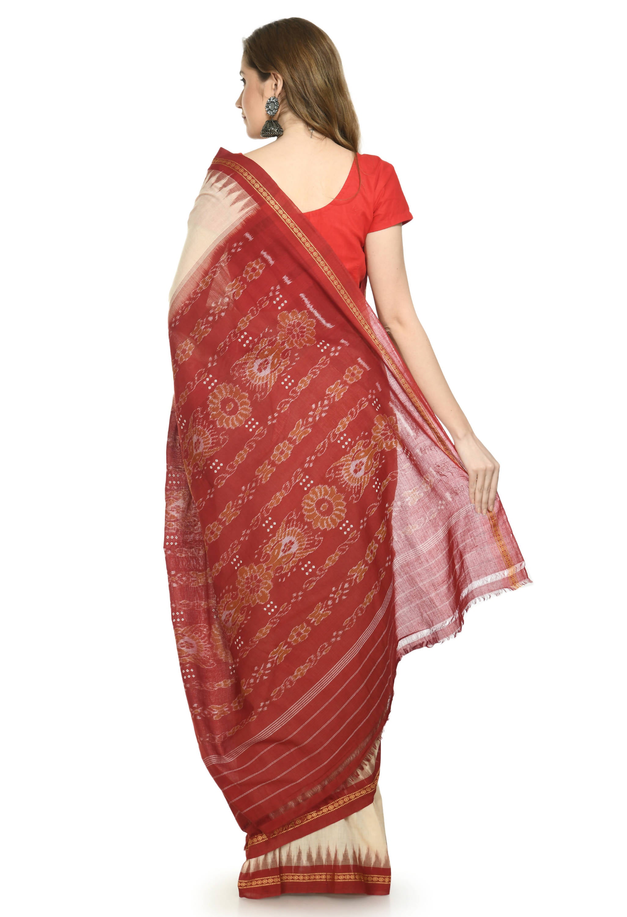 Vamika Sambalpuri Ikat Cotton Special Buti Tasrite & Maroon Saree - Distacart