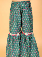 Thumbnail for Lil Drama Girls Kurta With Sharara With Dupatta Set - Green - Distacart