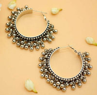 Thumbnail for Mominos Fashion Traditional Oxidised Afghani Ghungroo Style Small Hoop Earrings - Distacart