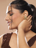 Thumbnail for Gold-Toned White Kundan Square Shaped Gold-Plated Studs Earrings - Ruby Raang - Distacart