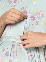 Thumbnail for Manet Three Fourth Maternity Dress Pink Floral Print With Concealed Zipper Nursing Access - Green - Distacart