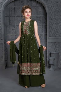 Thumbnail for Kids Wedding Designer Mehendi Georgette Naira Cut Salwar Suit - Aaradhna - Distacart