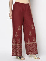 Thumbnail for Aniyah Rayon Maroon Color Block Print Flared Slip-On Palazzo (AN-213K)