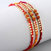 Thumbnail for Set of 3 Sleek Rudraksha Rakhi and Soan Papdi online