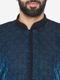 Thumbnail for Manyavar Men Blue Self Design Kurta with Churidar - Distacart