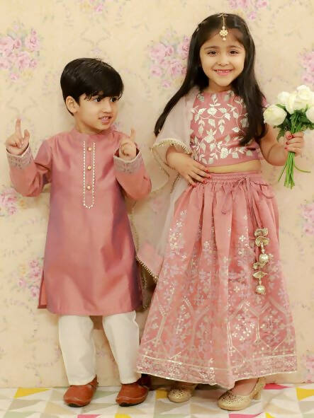 Lil Drama Boys Ethnic Kurta Pyjama - Pink - Distacart