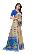 Thumbnail for Vamika Brown Kalamkari Print With Jhalar Khadi Silk Saree (SHABRI ROYAL BLUE)