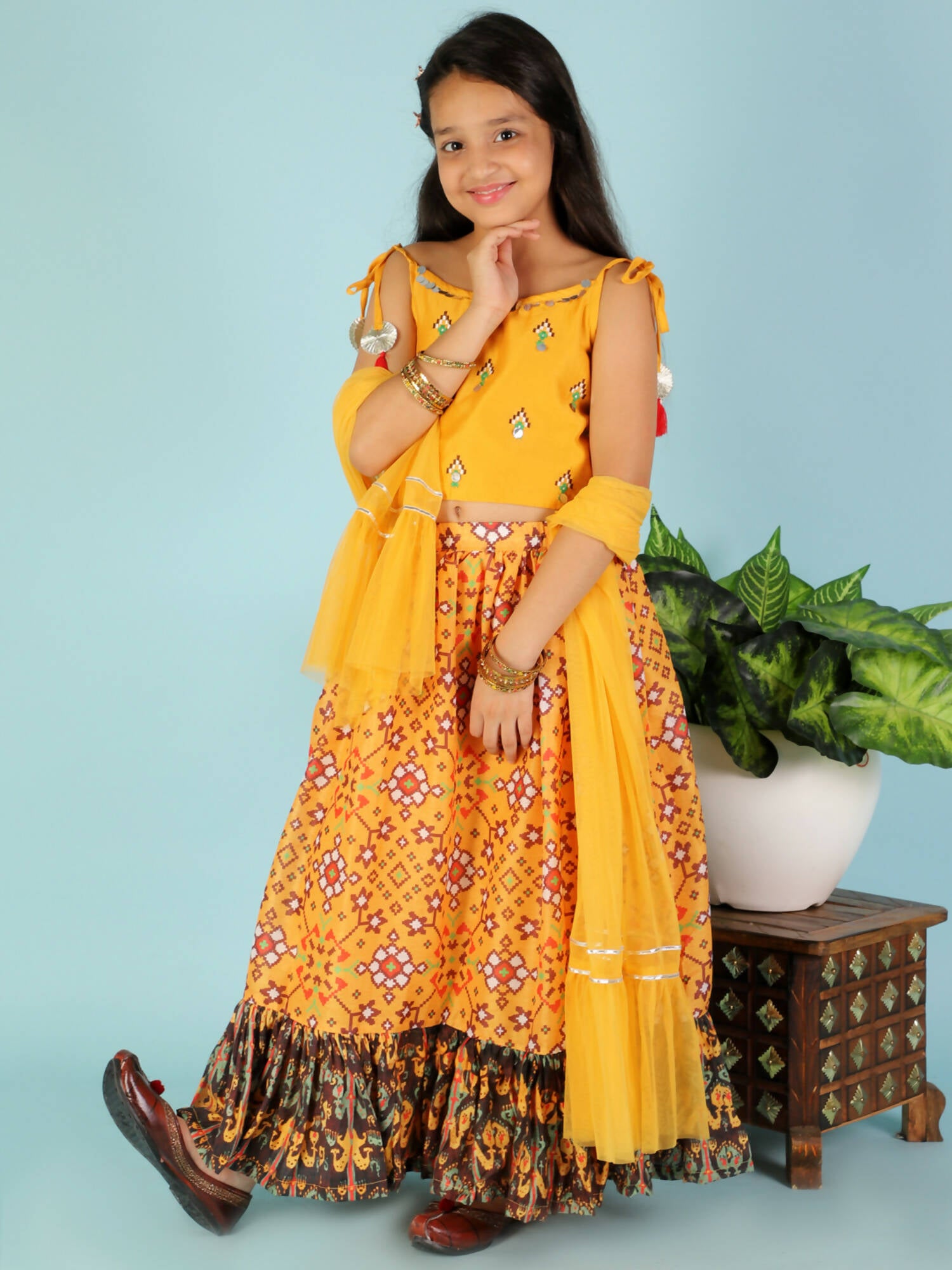 Lil Drama Girls Ghaghra Choli Set - Mustard - Distacart