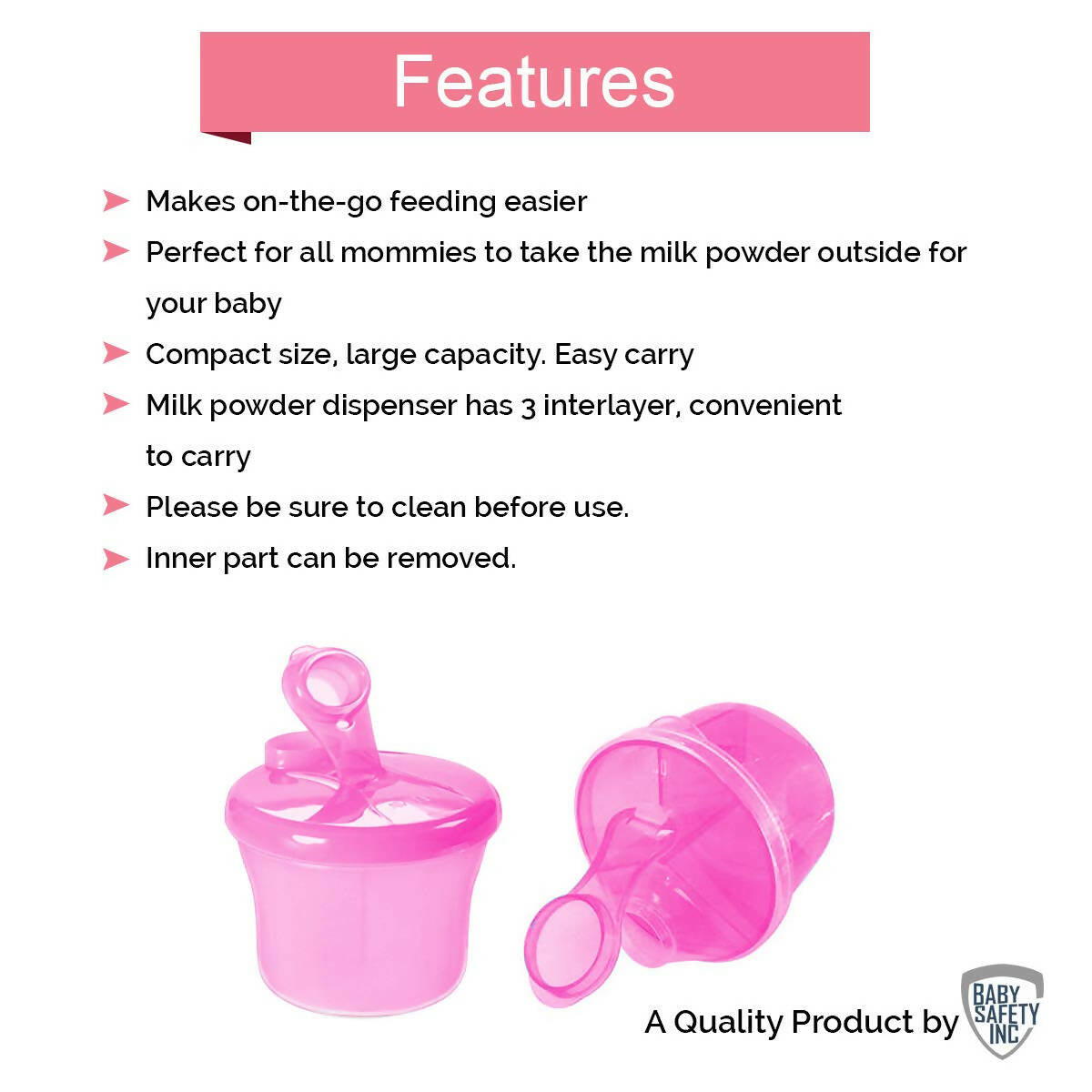 Safe-O-Kid Bpa Free Portable Milk Powderfood Storage Box For Baby, Pink - Distacart