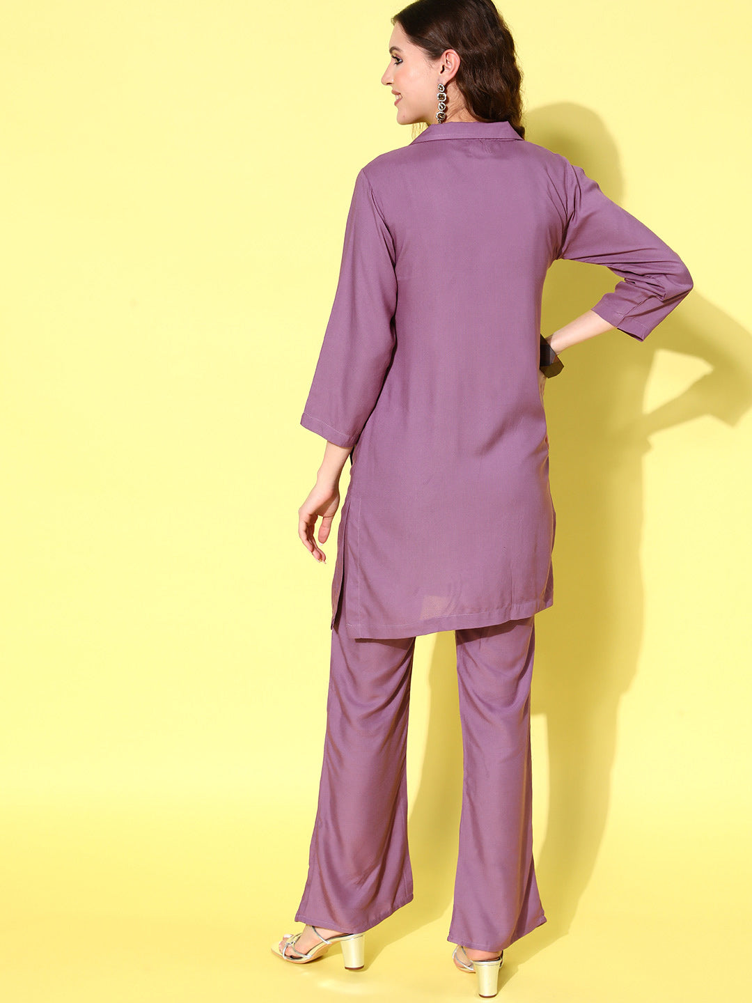 InWeave Women's Mauve Blazer Kurta Naroow Pant Coord Set - Distacart