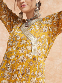 Thumbnail for InWeave Women's Mustard Printed Gota Embroidered Anarkali Kurta - Distacart