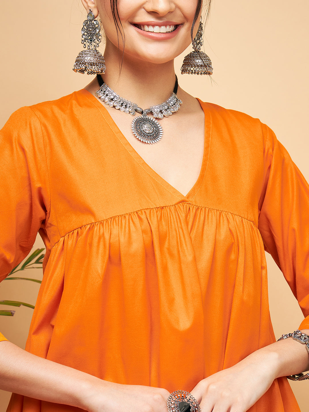 InWeave Women's Orange Flared Kurta Palazzo Set - Distacart