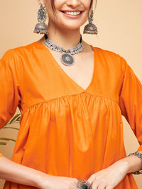 Thumbnail for InWeave Women's Orange Flared Kurta Palazzo Set - Distacart
