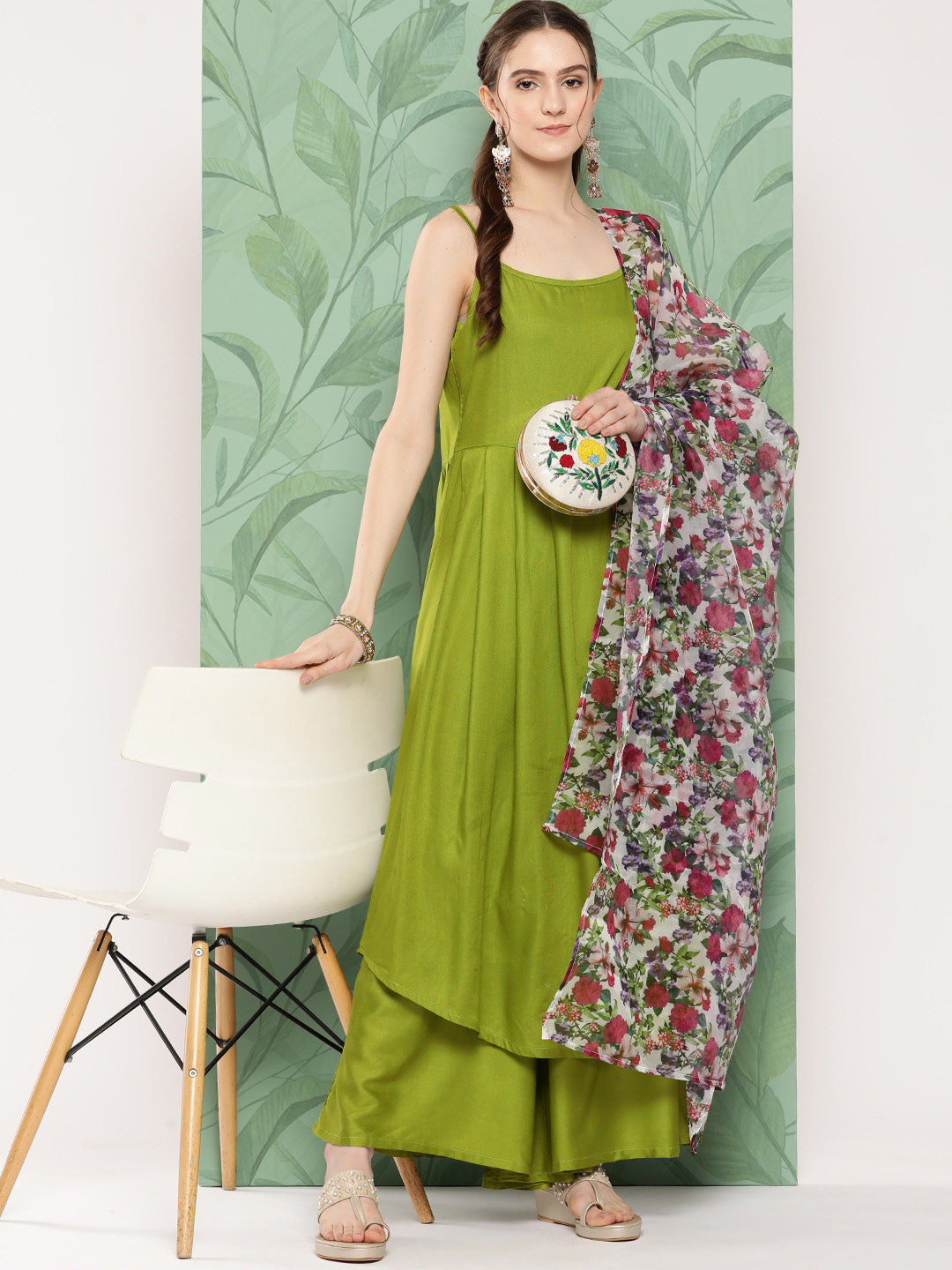 InWeave Women's Olive Strappy Set W White Pink Or Duptta - Distacart