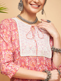 Thumbnail for InWeave Women's Dusty Pink Paisley Patch Straight Kurta Pant Set - Distacart