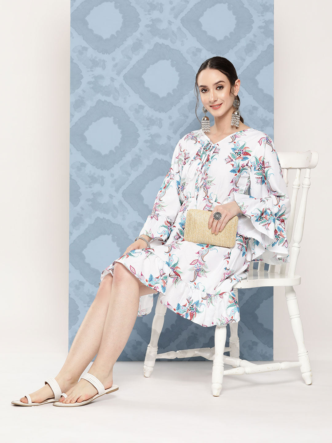 InWeave Women's White Floral Paisley Print Short Dress - Distacart