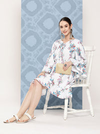 Thumbnail for InWeave Women's White Floral Paisley Print Short Dress - Distacart