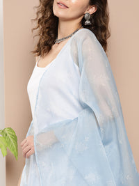 Thumbnail for InWeave Women's Cream Strappy With Blue White Chintz Organza Dupatta - Distacart