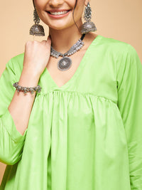 Thumbnail for InWeave Women's Lime Green Flared Kurta Palazzo Set - Distacart