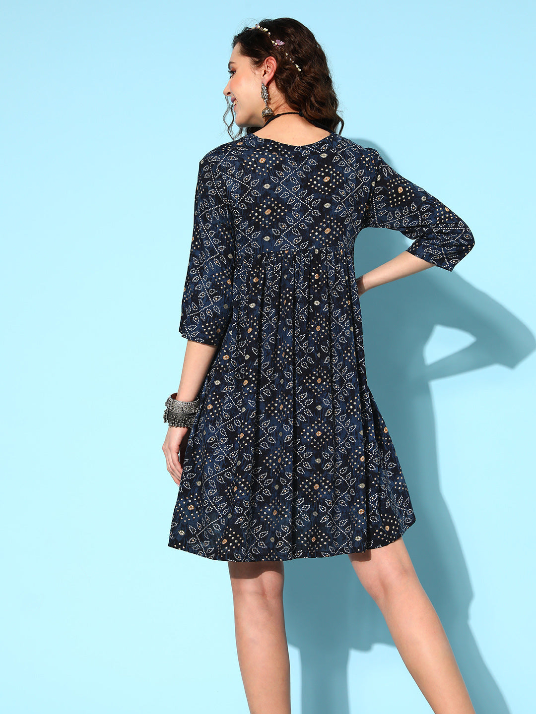 InWeave Women's Black Ethnic Motif Short Dress - Distacart