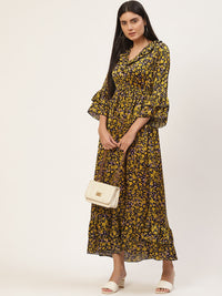 Thumbnail for InWeave Women's Mustard Print Ruffled Dress - Distacart