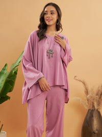 Thumbnail for InWeave Women's Mauve Kantha Boho Full Sleeve Coord Set - Distacart