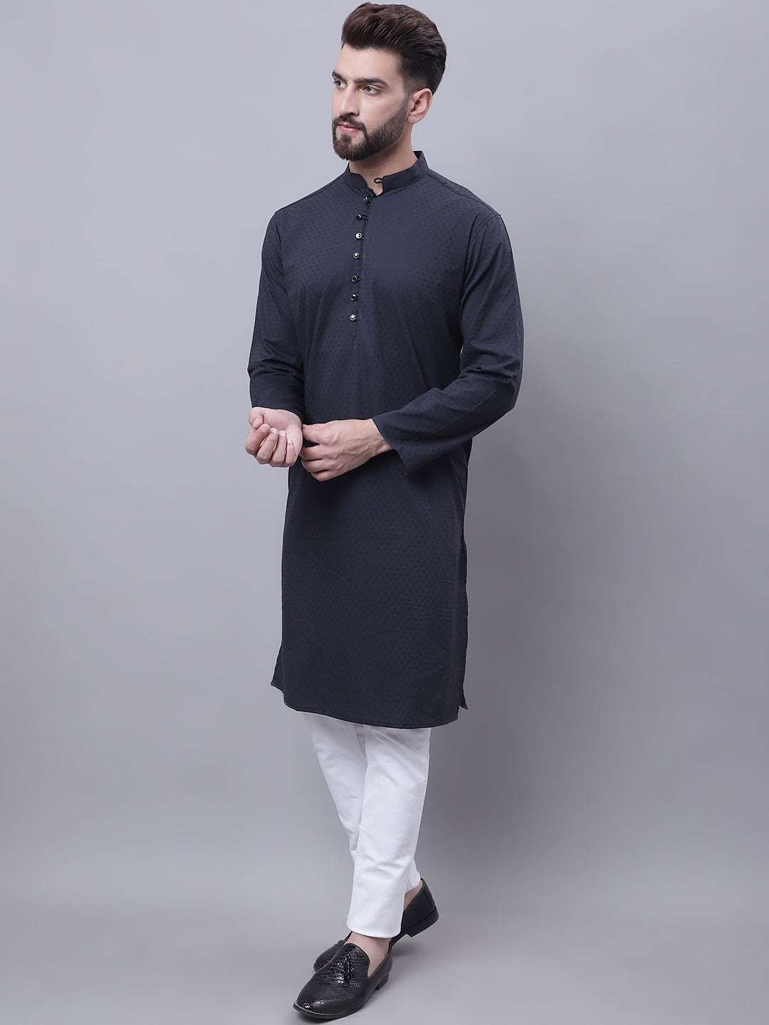 Even Apparels Black Pure Cotton Kurta With Band Collar - Distacart