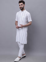 Thumbnail for Even Apparels Cream Pure Cotton Short Sleeves Kurta With Band Collar - Distacart